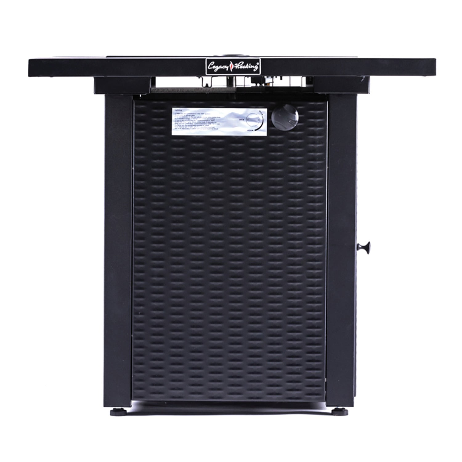 Legacy Heating 28 Inch Square fire pit ,Black wicker looking base, Table Lid Included