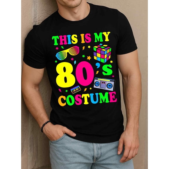 Greenink 80's Costume T-Shirt mens t shirts black summer graphic Fashionable summer T-shirt, machine washable Classic Unisex Shirt Graphic Tee tshirts