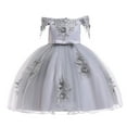 thumbnail image 2 of YWDJ Toddler Girls Net Yarn Mesh Bow Ruffles Birthday Party Gown Long Dresses Gray 9T, 2 of 9