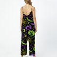 thumbnail image 5 of Evdexr Womens Halloween Jumpsuits 2026 Jack O Lantern Cobweb Pumpkin Printed Rompers Wide Leg Square Neck Sleeveless Pants Boho Spaghetti Straps Overalls L, 5 of 5