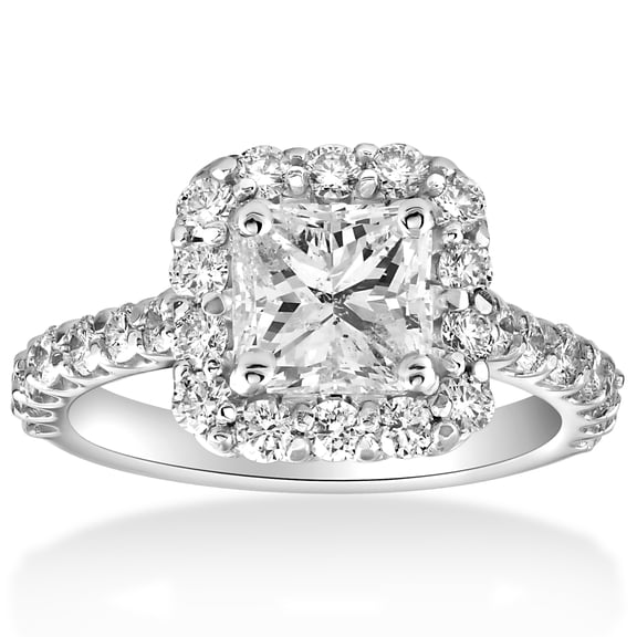 Pompeii 2 cttw Halo Princess Square Cut Diamond Engagement Ring 14k White Gold