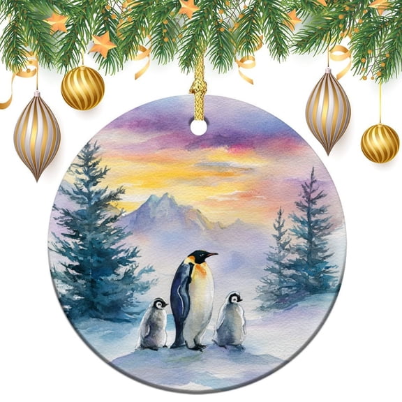 Ornament Funny Penguin Decorative  Christmas Tree Ornaments Penguins And Pine Trees for Boys Girls Round Ceramic Christmas Decoration Xmas Gift