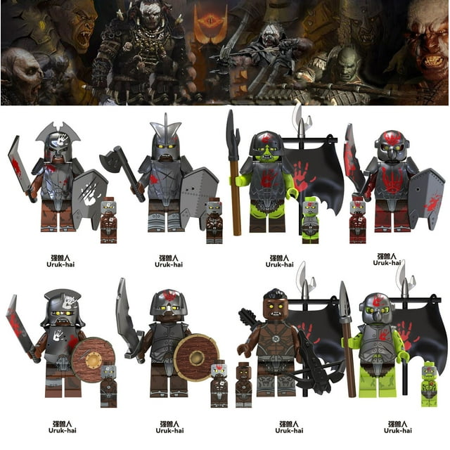 El Señor de los Anillos 8 Figuras de Bloques - Soldados Uruk-hai en Batalla, Juguete de Construcción para Coleccionistas