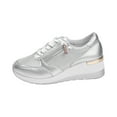 thumbnail image 2 of Walking Shoes Women,Wedges Shoes for Women,Wedge Sneaker,High Heel Sneakers,Women's Fashion Sneakers,Women's Sports Shoes Women's Breathable Lace-Up Sneakers Wedge Sports Shoes,Silver,10, 2 of 9