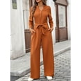 thumbnail image 6 of Womens Jumpsuits Long Sleeve V Neck Dressy Casual Wide Leg Pants Romper 2025 Autumn Outfits Caramel Color S, 6 of 8