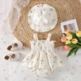 thumbnail image 2 of RMGVDSD Baby Girls Romper Dress Summer Sleeveless Floral Print Bodysuit Onesie Smocked Rompers Sun Dress Hat Casual Outfit For Infants 6-9 Months, 2 of 9
