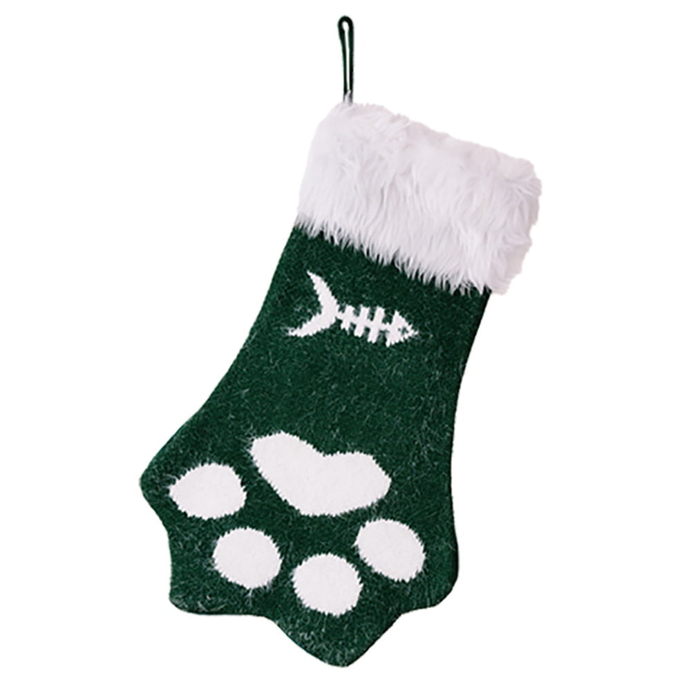 Pet Christmas Stockings, 16.9 Dog Paw Family Decorations and Cat Holiday Plush Dog Puppy inches Party Members Xmas White Classic Red Stockings, for