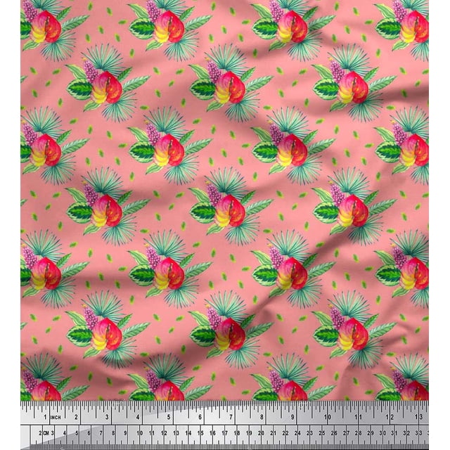 Soimoi Poly Georgette Fabric Leaves Tropical Print Sewing Fabric Yard 52 Inch Wide