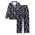 thumbnail image 3 of Womens Pajama Sets Halloween Satin Button Down Long Pant 2pc Fall Sleepwear Halloween Pajamas for Women Set Blue 2XL, 3 of 5