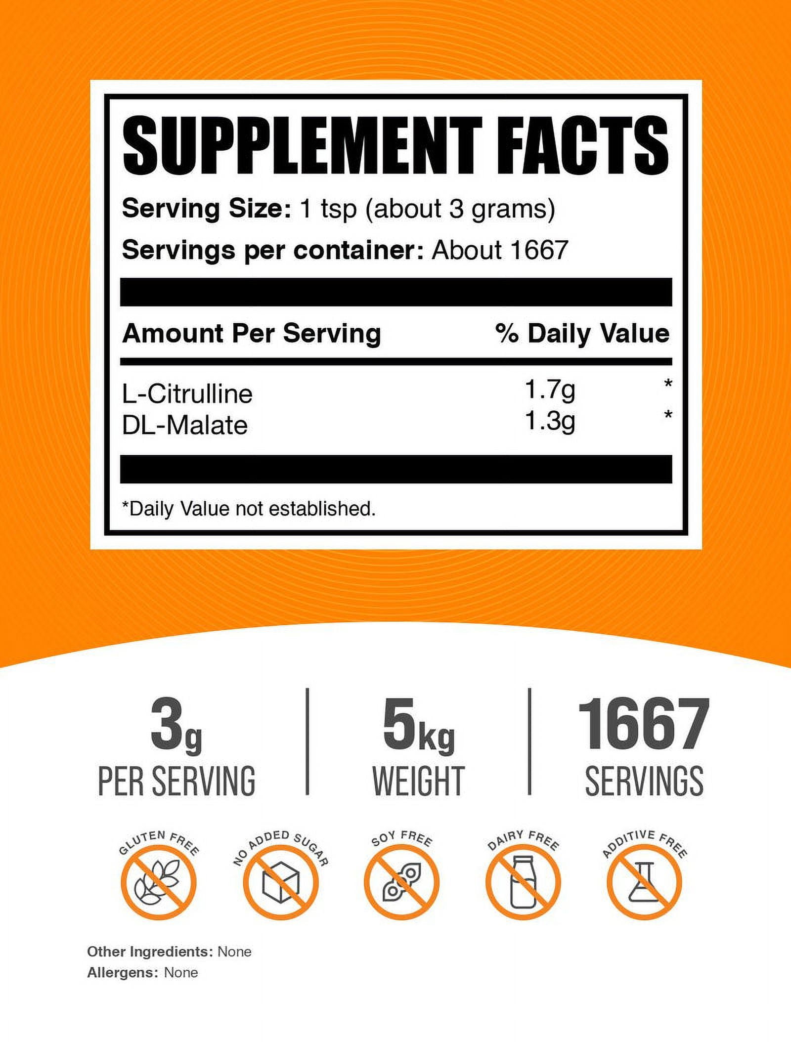 BulkSupplements L-Citrulline Malate 1:1 Powder - Citrulline Supplement, Amino Acid Supplement - Unflavored, 3g per Serving,5kg (11 lbs)