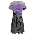 thumbnail image 5 of Purple Rose Floral Flowers Sundress Short Sleeve Dress Summer Women Clothes Dress for Women Dresses, 5 of 7