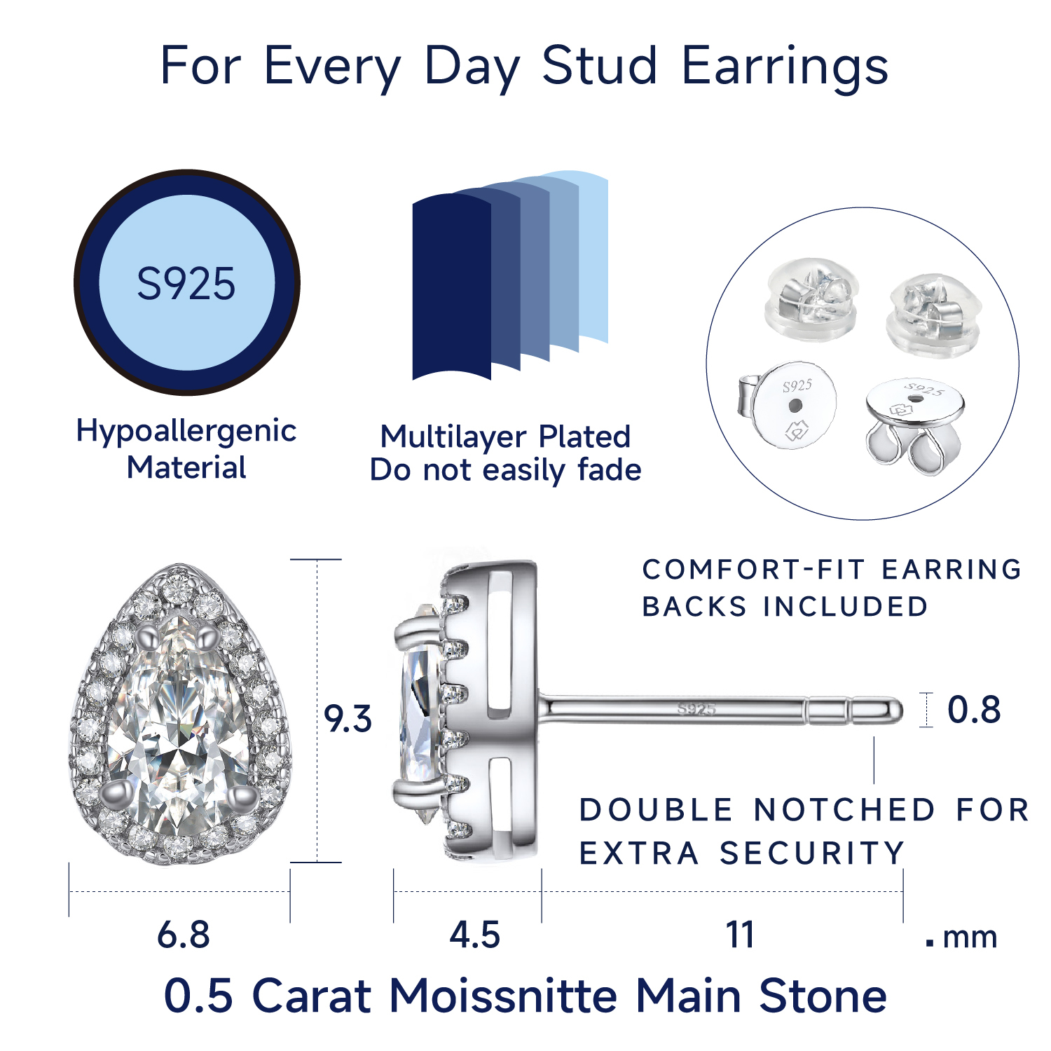 MomentWish Moissanite Earrings for Women 925 Sterling Silver Jewelry Gifts for Valentine Mother's Day Christmas