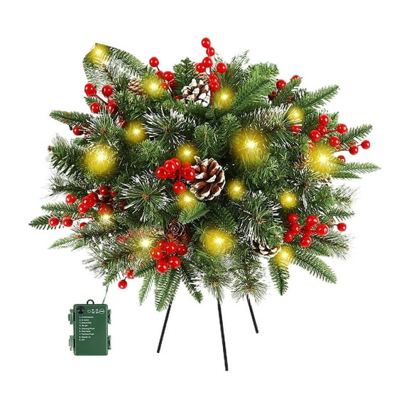 Pre-lit Christmas Tree Urn Filler, Lighted Artificial Xmas Pine Tree with Tripod Stake, 8 Modes & Timer, Battery Powered Outdoor Light Up Planter Filler Festival Holiday Decor