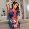 thumbnail image 3 of Fotbe Hawaiian Island Beach Shark Bata de Dormir para Mujer con Estampado, Camisón de Algodón de Manga Corta, Ropa de Dormir Casual, 3 of 6
