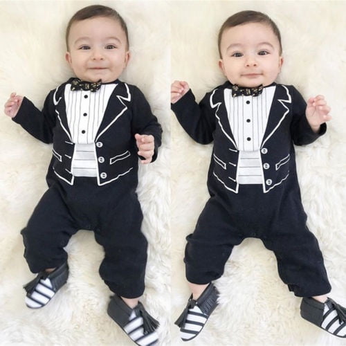 OFIMAN Baby Boys Formal Gentleman Suit Newborn Tuxedo Romper Overall Clothes Infant One-Piece Long Sleeve Onesies