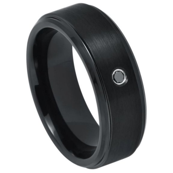 8mm Tungsten Carbide Black IP Plated Brushed FinishWedding band Ring for Men and Ladies
