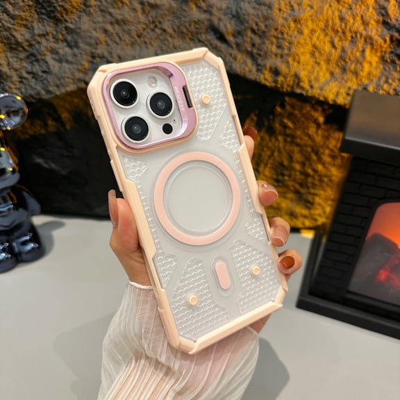 for iPhone 14 Pro Max Magnetic Case, [Built-in Metal Lens Stand] [Military-Grade Protection] Clear Backplane Shockproof Protective Magnetic Mag-Safe Phone Case for iPhone 14 Pro Max, Pink