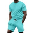 thumbnail image 2 of HVOBTTY Mens Casual Pajama Set, Summer Pajama Set for Men, Men's Soft Comfortable Solid Color Crew Neck Short Sleeve Top and Shorts Elastic Waist Sleepwear Warm 2 Piece Pajama Set Mint Green, XXXL, 2 of 4
