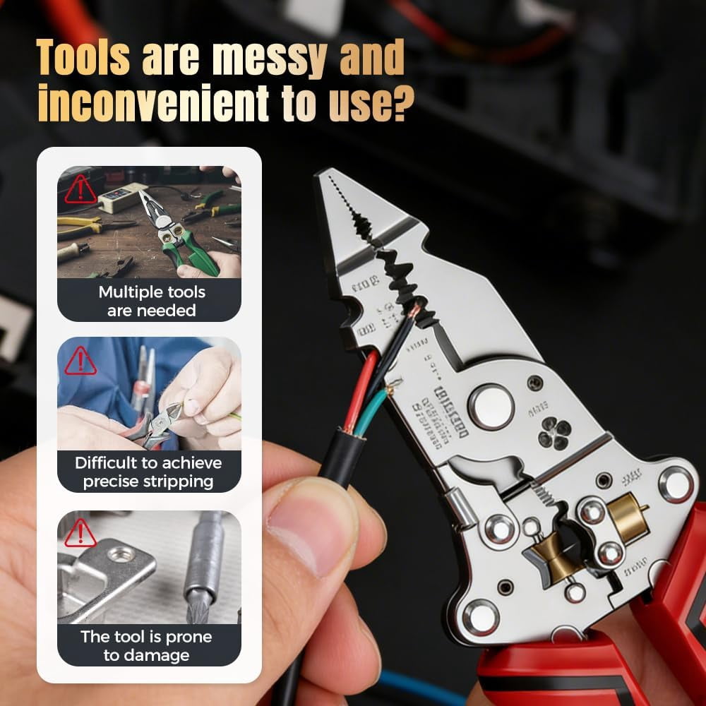 16 in 1 Wire Stripper Twister for Cutting and Pulling Wires, Multifunctional Foldable 16 in 1 Wire Stripper Twister with Voltage Tester,Professional Electrician Tool for DIY Home Use (1)
