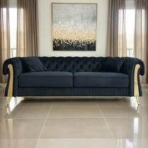 EVERGRATE FURNITURE Modern Velvet Tufted Sofa with Seat Cushion and Pillow, Black