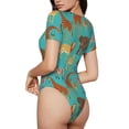 thumbnail image 3 of KLL Women 's Crew Neck Bodysuit Jumpsuits Cute Animals Print Short onesies Stretch T Shirts, 3 of 7
