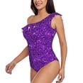 thumbnail image 2 of Haiem Purple Glitter Women's One Piece Swimsuits Tummy Control One Shoulder Bathing Suits Ruffle Swimwear-Medium, 2 of 8