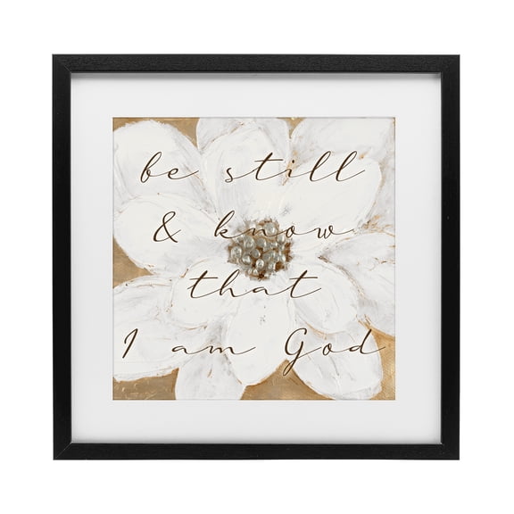 Stupell Industries Farmhouse Be Still with White Magnolia Black Framed Print Under Glass, 13 x 13, by Lanie Loreth