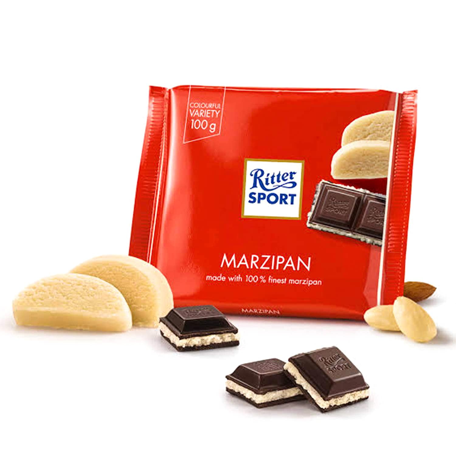 Ritter Sport Marzipan Chocolate Bar 100 g (Pack of 5)