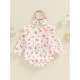thumbnail image 4 of Bagilaanoe Newborn Baby Girl Summer Rompers Floral Print Long Sleeve Bodysuits + Hairband 3M 6M 9M 12M Infant One Piece Jumpsuit, 4 of 7