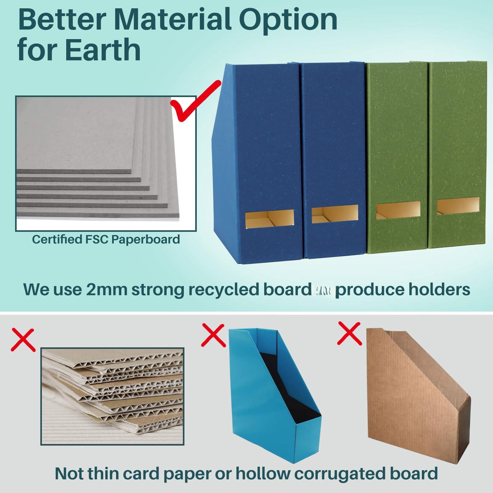 Magazine Holder - File And Desk Organizer  Cardboard Book Storage Box For Documents Rack Office Home Classroom (leaf Green 6-pack)