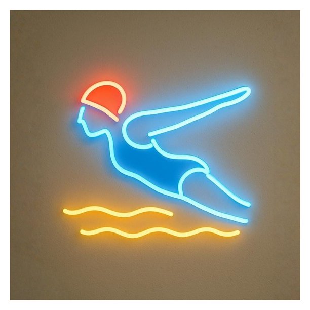Letrero Luminoso De Neón Para Natación, Brillo Ajustable, Ideal Para Escuelas De Natación, Clubes, Gimnasios, Spas Y Complejos Deportivos 40cm