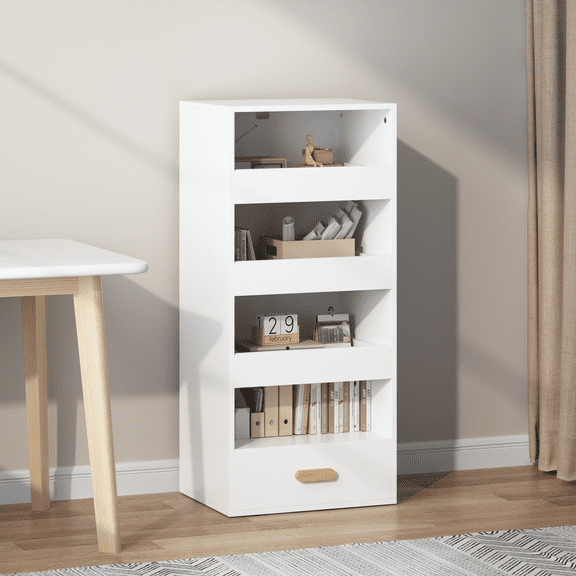 Spaco 42" 4-Tier Freestanding Bookshelf with 3 Sliding Drawers and 1 Bottom Drawer, Bookcases for Living Room, White