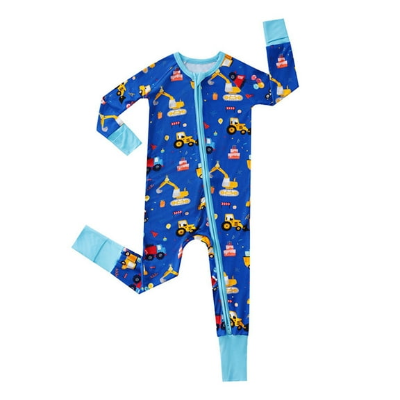 WeeBloom Bamboo Pajamas Baby Bodysuits Soft Thin Truck Print Romper Comfortable Breathable Outfit for Toddler Daily Party Sleepwear Rompers,Blue 6-12 Months