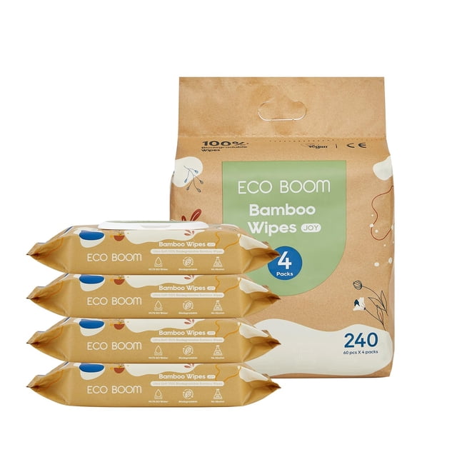 Toallitas ECO BOOM de viscosa de bambú biodegradables sin fragancia
