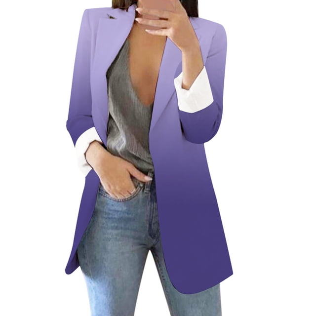 Gibobby Blazer mujer casual Traje de Trabajo Informal de Manga Larga para Oficina Blazer De Color Liso Negocio Ajustado(Púrpura claro,G)