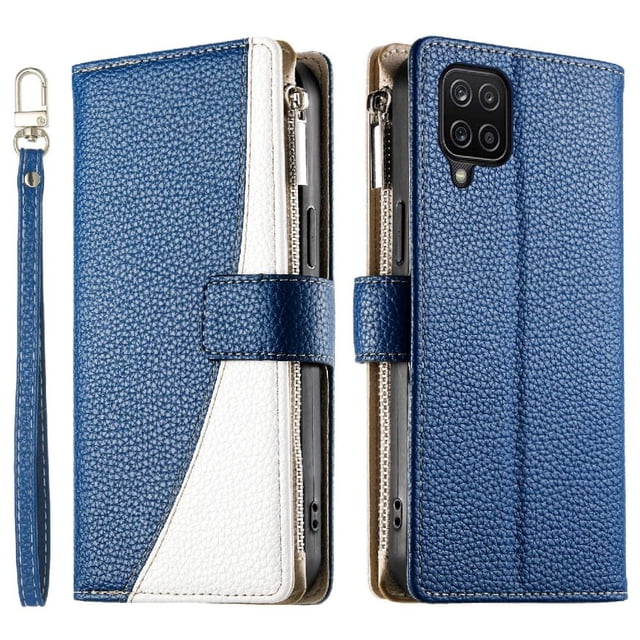 Funda cartera GANGXUN para Samsung Galaxy A12/M12 , cuero PU con tarjetero, cremallera, correa de mano, soporte y protección 1048°