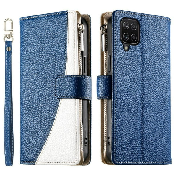 Funda cartera GANGXUN para Samsung Galaxy A12/M12 , cuero PU con tarjetero, cremallera, correa de mano, soporte y protección 1048°