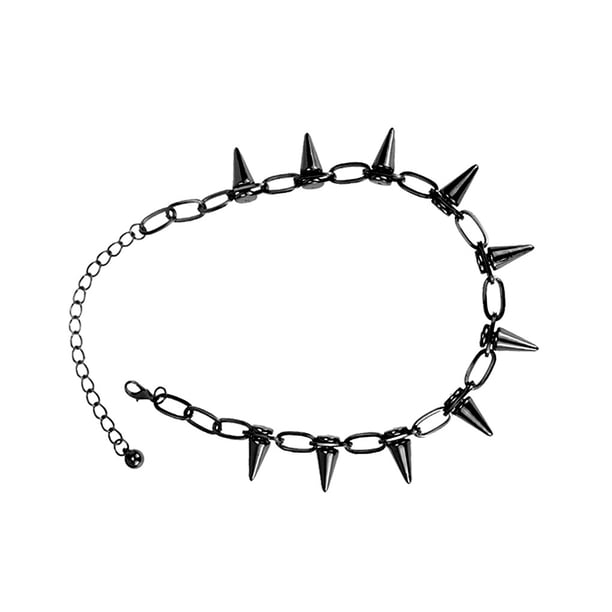 Qarigey 1 Uds. Collar con remaches Punk Goth hecho a mano, gargantillas con remaches, collar Rock Ropa, zapatos y accesorios Miscelánea negro