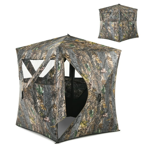 Gymax Store de Chasse Portatif pour 3 Personnes, Store à Ouverture Instantanée pour le Sol avec Attaches et Sac de Transport