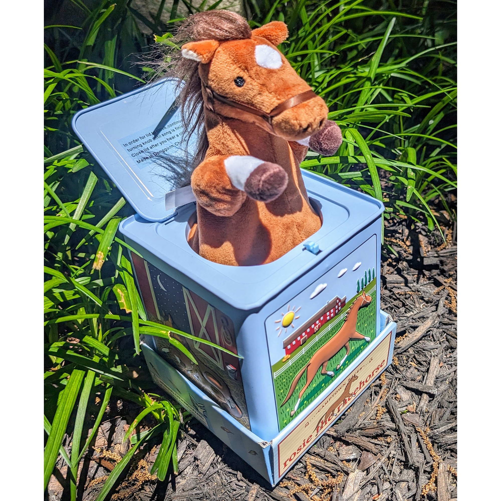 Jack Rabbit Creations: Rosie The Racehorse - Classic Music Jack In The Box Toy, Plush Brown Horse, Side Crank Plays Song, Surprise Pop-Up, Kids Age 3+