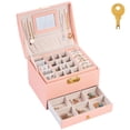 thumbnail image 1 of Jewelry Box Organizer PU Leather Display Case with Mirror Double Layer Storage Holder Large Capacity Drawer Type for Earrings Bracelets Rings, 1 of 10
