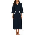 thumbnail image 2 of Oudiya Women Zipper Robe Loungewear Dress Full Length Nightgown Housecoat 3/4 Sleeves Sleepwear with Pockets, 2 of 6