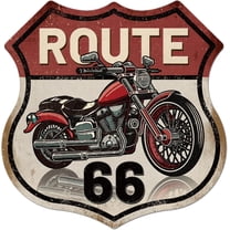 Vintage Metal Motorcycle Tin Sign Retro "Route 66" Shield Metal Wall Decor Funny Decorative Tin Sign Art Plaque Poster Man Cave Wall Decor 12.1x12inch for Home Garage Bar Club Decoration