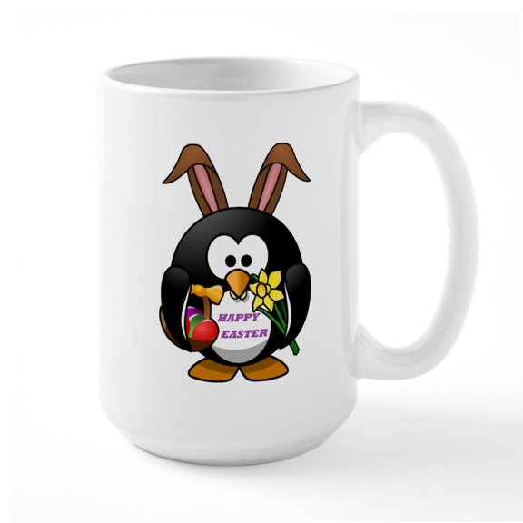 CafePress - HAPPY EASTER PENGUIN BUNNY Mug - 15 oz Ceramic Large White Novelty Mug