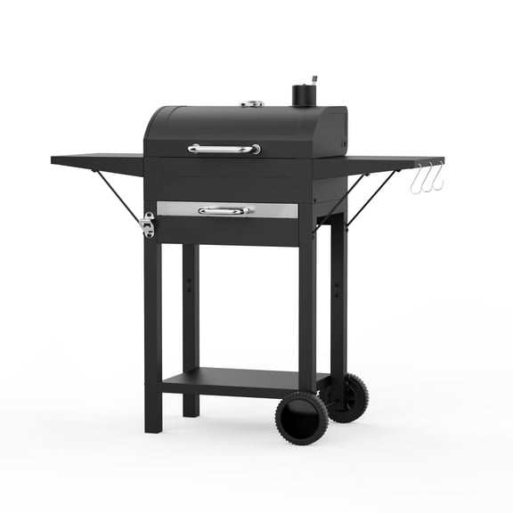 KEYO GRILL Charcoal Grill with Two Side Tables, Removable Ash Pan & Warming Rack, Black