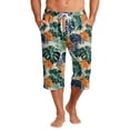thumbnail image 2 of Mens Swim Trunks Men's Casual Hawaiian Print Drawstring Cropped Capri Pants Summer Swim Trunks Beach Shorts with Elastic Waist Resort Style for Vacation Pool Luau Army Green L, 2 of 9