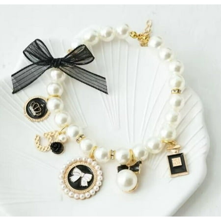 Pet Charm Necklace Luxury Dog Fashion Adjustable Pearl Collar Luxury Bling Designer Puppy Jewelry Cute Small Dogs Cats Accessories and Gifts