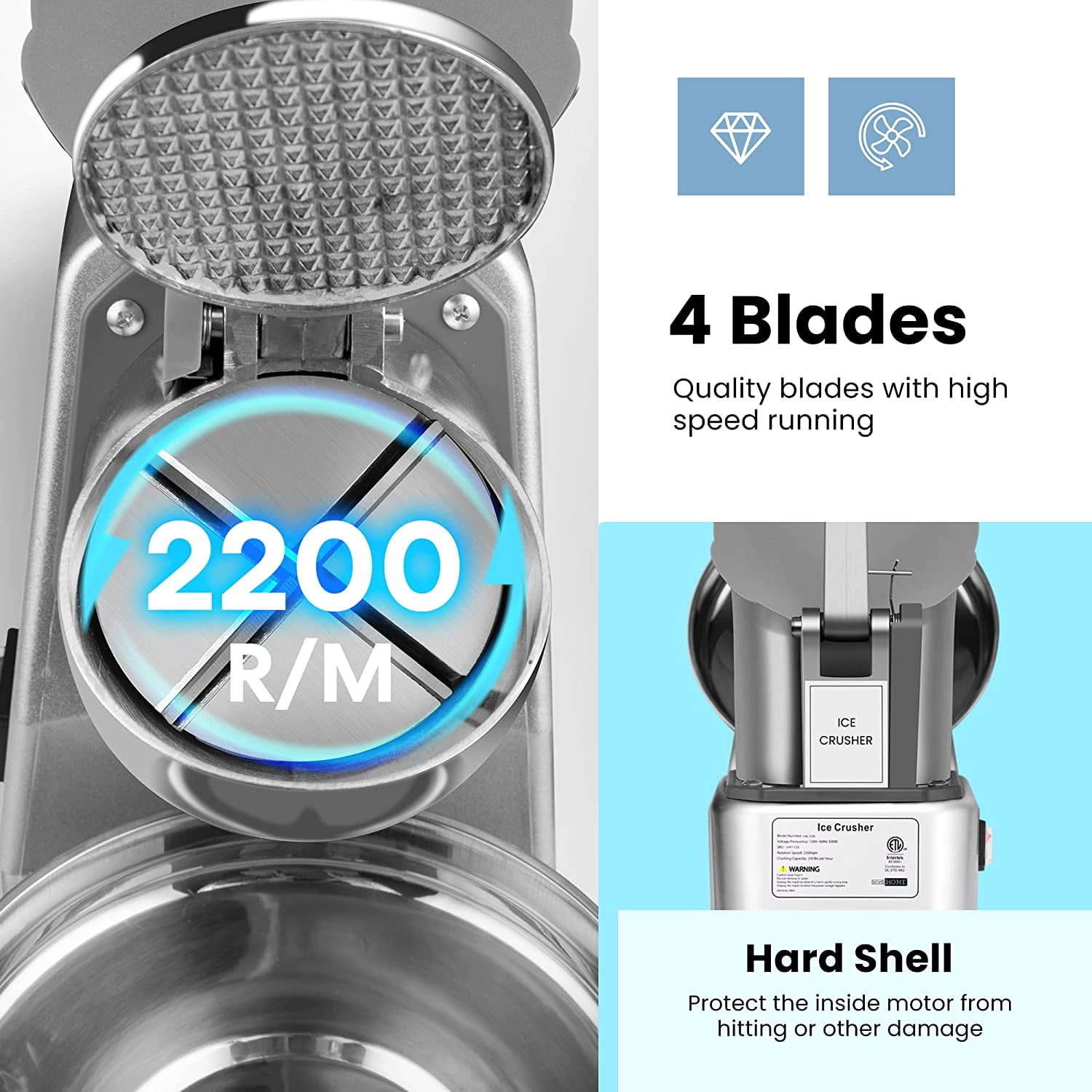 SPECSTAR 4 Blades Electric Ice Crusher Shaver Snow Cone Maker Machine with Ice Pick for Home and Commercial Use, 210lbs/hr