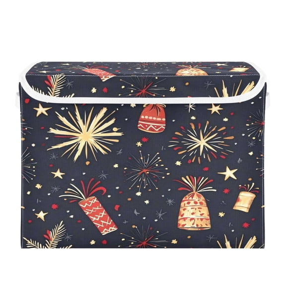Storage Box With Lid 16.5x12.6x11.8In Foldable Stacked Household Storage Box New Year Pattern