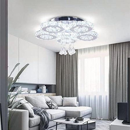 Crystal Chandelier LED Ceiling Light 5 Rings Modern Chandeliers Flush Mount
